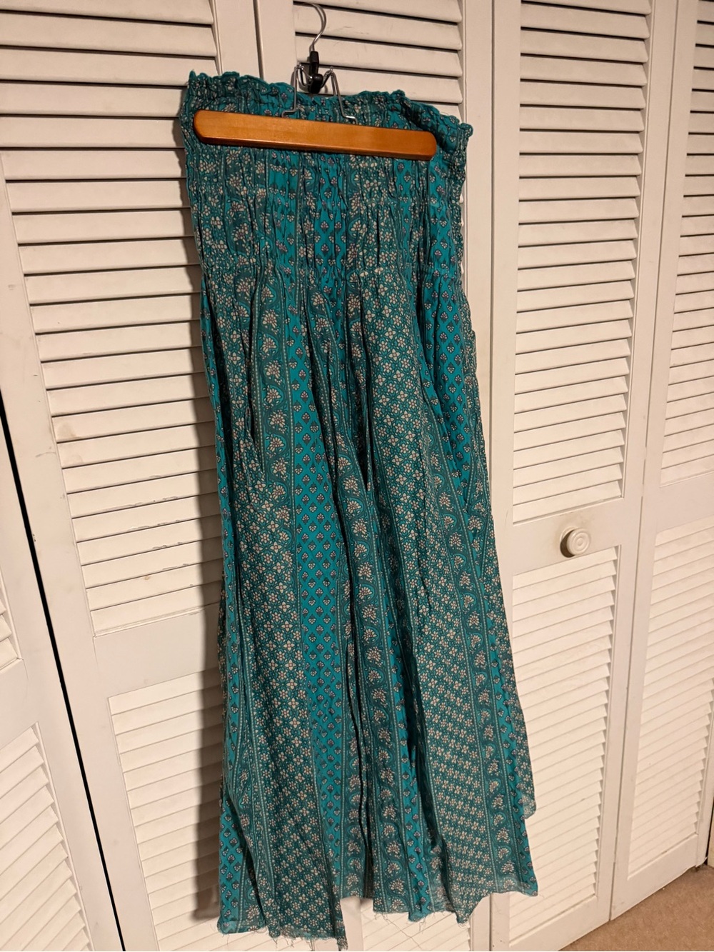 Bohemian Teal Printed Smocked Waist Maxi Skirt